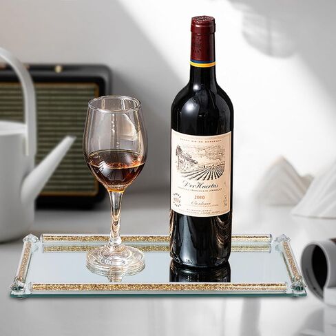 صينية العطور Topsky Mirror، صينية الغرور الزجاجية الكريستالية، صواني المجوهرات، صينية زجاجية كريستالية مملوءة بالألماس المسحوق، صينية تزيين مستحضرات التجميل، صواني زجاجية مزخرفة لديكور المنزل، الحفلات، الولائم، ذهبي in Kuwait