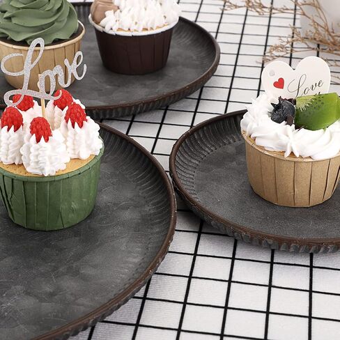 Hipiwe 3PCS Industrial Metal Iron Tray Round Galvanized Serving Tray Rustic Farmhouse Style Home Decorative Tray for Weddings Parties Coffee Table Centerpiece (9.6" + 7.7" + 6.1 ") in Saudi Arabia