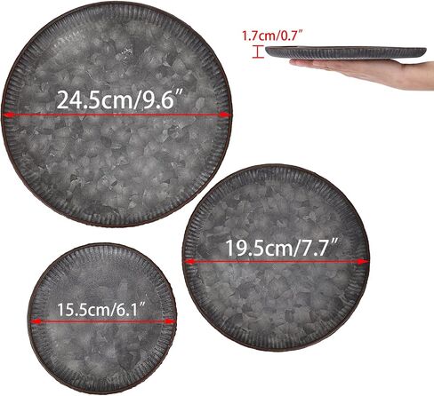 Hipiwe 3PCS Industrial Metal Iron Tray Round Galvanized Serving Tray Rustic Farmhouse Style Home Decorative Tray for Weddings Parties Coffee Table Centerpiece (9.6" + 7.7" + 6.1 ") in Saudi Arabia