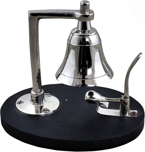 جرس نداء عتيق مصنوع يدويًا مع قاعدة خشبية بتصميم عجلة السفينة، جرس نداء مكتبي، قطر 6.5 بوصة، جرس خدمة للمكتب، الفندق، المطعم، المطبخ (النوع 2) in Kuwait