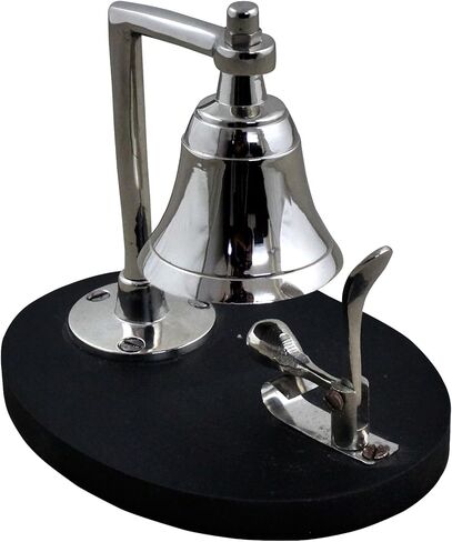 جرس نداء عتيق مصنوع يدويًا مع قاعدة خشبية بتصميم عجلة السفينة، جرس نداء مكتبي، قطر 6.5 بوصة، جرس خدمة للمكتب، الفندق، المطعم، المطبخ (النوع 2) in Kuwait