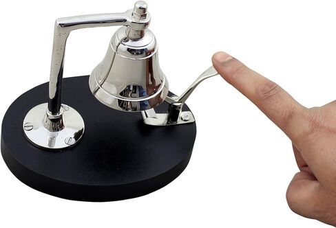 جرس نداء عتيق مصنوع يدويًا مع قاعدة خشبية بتصميم عجلة السفينة، جرس نداء مكتبي، قطر 6.5 بوصة، جرس خدمة للمكتب، الفندق، المطعم، المطبخ (النوع 2) in Kuwait