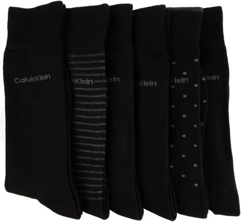 جورب رجالي من Calvin Klein مصنوع من القطن الممشط ومقدمة ناعمة مقاس القوس: 6-12 (6 أزواج) (أسود - نقاط رمادية سوداء - شريط رمادي أسود) in Saudi Arabia
