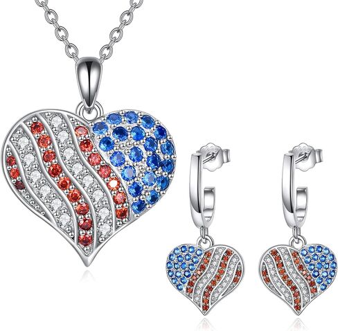 YFN American Flag Jewelry Set US Flag Gift 925 Sterling Silver American Flag Necklace&Earrings Gift for Women Girls in Saudi Arabia