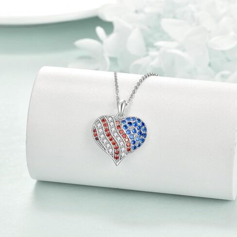 YFN American Flag Jewelry Set US Flag Gift 925 Sterling Silver American Flag Necklace&Earrings Gift for Women Girls in Saudi Arabia