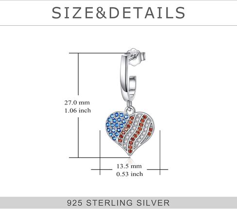 YFN American Flag Jewelry Set US Flag Gift 925 Sterling Silver American Flag Necklace&Earrings Gift for Women Girls in Saudi Arabia