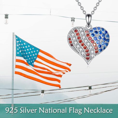 YFN American Flag Jewelry Set US Flag Gift 925 Sterling Silver American Flag Necklace&Earrings Gift for Women Girls in Saudi Arabia