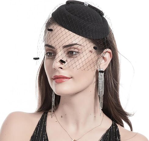 Fascinators Cute Hat Headwear Veil - Classic Pillbox Hat Butterfly Headband Hairpin Hair Accessories in Saudi Arabia