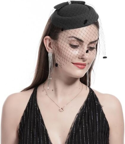 Fascinators Cute Hat Headwear Veil - Classic Pillbox Hat Butterfly Headband Hairpin Hair Accessories in Saudi Arabia