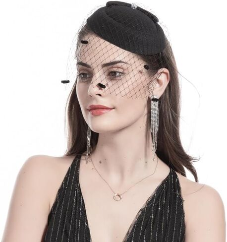 Fascinators Cute Hat Headwear Veil - Classic Pillbox Hat Butterfly Headband Hairpin Hair Accessories in Saudi Arabia