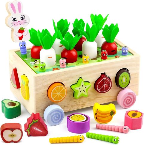 Montessori Toys for 3 4 5 Year Old Wooden Shape Sorting Fine Motor Sensory Toy for Girls Boys Toddler Farm Carrots Harvest Game Preschool Learning Educational Baby Gifts in Saudi Arabia