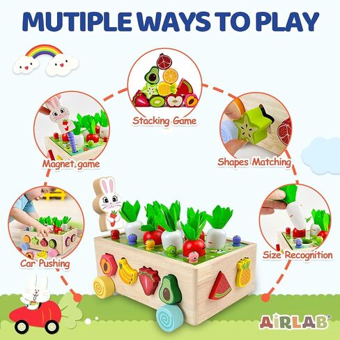 Montessori Toys for 3 4 5 Year Old Wooden Shape Sorting Fine Motor Sensory Toy for Girls Boys Toddler Farm Carrots Harvest Game Preschool Learning Educational Baby Gifts in Saudi Arabia