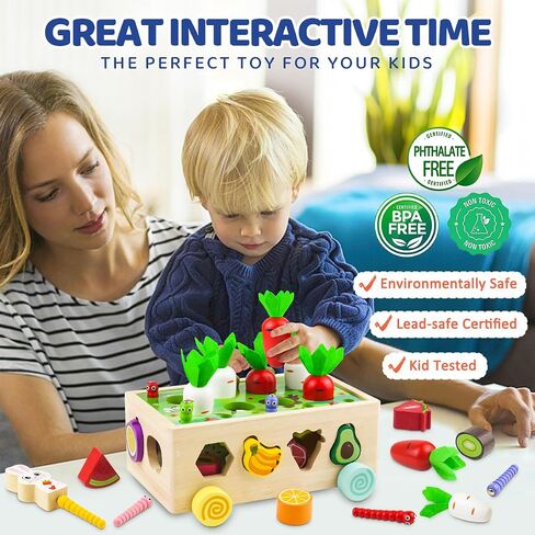 Montessori Toys for 3 4 5 Year Old Wooden Shape Sorting Fine Motor Sensory Toy for Girls Boys Toddler Farm Carrots Harvest Game Preschool Learning Educational Baby Gifts in Saudi Arabia