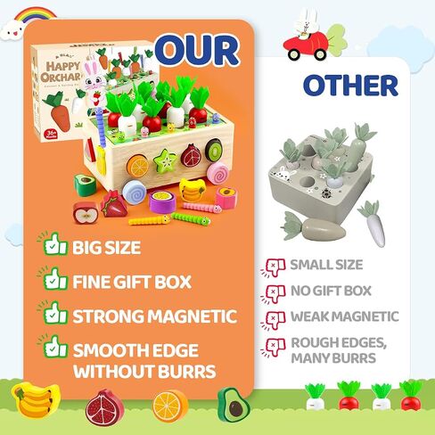 Montessori Toys for 3 4 5 Year Old Wooden Shape Sorting Fine Motor Sensory Toy for Girls Boys Toddler Farm Carrots Harvest Game Preschool Learning Educational Baby Gifts in Saudi Arabia