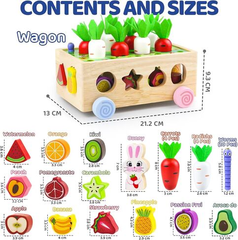 Montessori Toys for 3 4 5 Year Old Wooden Shape Sorting Fine Motor Sensory Toy for Girls Boys Toddler Farm Carrots Harvest Game Preschool Learning Educational Baby Gifts in Saudi Arabia