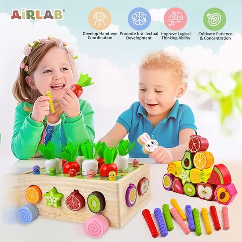 Montessori Toys for 3 4 5 Year Old Wooden Shape Sorting Fine Motor Sensory Toy for Girls Boys Toddler Farm Carrots Harvest Game Preschool Learning Educational Baby Gifts in Saudi Arabia