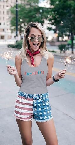 LUKYCILD American Flag Tank Top Women USA Sequin Sleeveless Tee Patriotic Shirt 4th of July Summer Muscle Vest Tops in Saudi Arabia