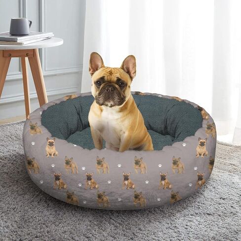 French Bulldog Calming Dog Bed Round Washable Pet Bed Donut Cuddler 20in in Saudi Arabia