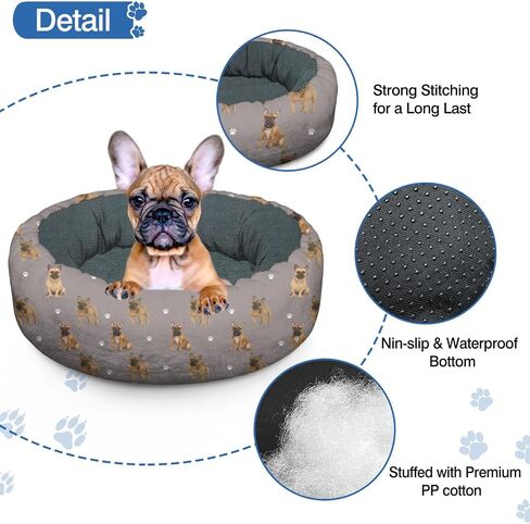 French Bulldog Calming Dog Bed Round Washable Pet Bed Donut Cuddler 20in in Saudi Arabia