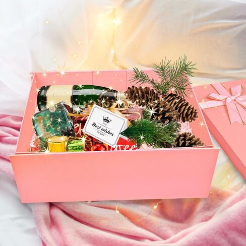 صندوق هدايا كبير مع أغطية، صندوق هدايا وردي مقاس 13.1 × 9.8 × 4.9 بوصة، وصناديق هدايا مع صف شريطي، وحشو للبطاقات والورق الممزق، وصناديق هدايا مستطيلة للهدايا، وأعياد الميلاد، وحفلات الزفاف، وعيد الميلاد in Kuwait