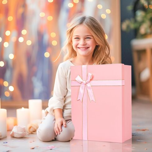 صندوق هدايا كبير مع أغطية، صندوق هدايا وردي مقاس 13.1 × 9.8 × 4.9 بوصة، وصناديق هدايا مع صف شريطي، وحشو للبطاقات والورق الممزق، وصناديق هدايا مستطيلة للهدايا، وأعياد الميلاد، وحفلات الزفاف، وعيد الميلاد in Kuwait