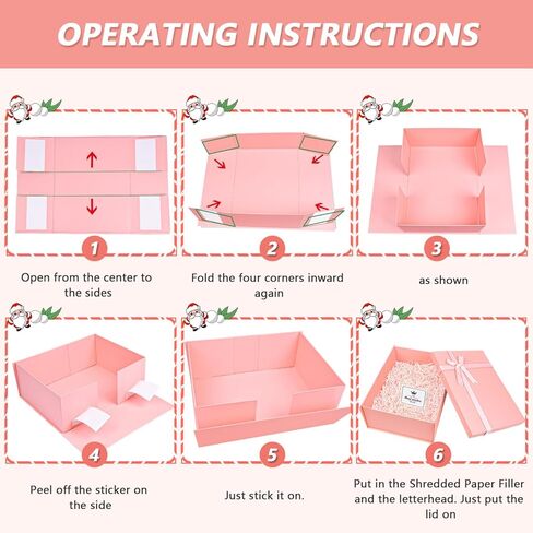 صندوق هدايا كبير مع أغطية، صندوق هدايا وردي مقاس 13.1 × 9.8 × 4.9 بوصة، وصناديق هدايا مع صف شريطي، وحشو للبطاقات والورق الممزق، وصناديق هدايا مستطيلة للهدايا، وأعياد الميلاد، وحفلات الزفاف، وعيد الميلاد in Kuwait