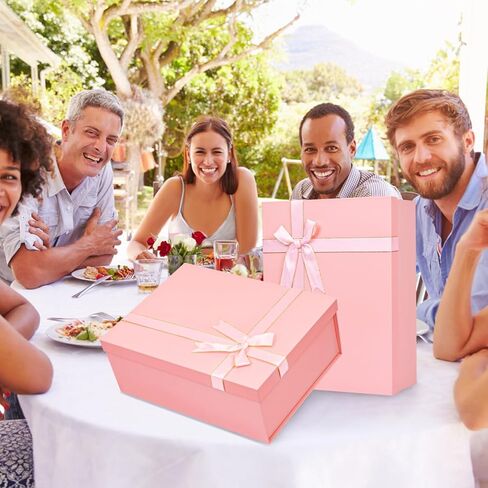 صندوق هدايا كبير مع أغطية، صندوق هدايا وردي مقاس 13.1 × 9.8 × 4.9 بوصة، وصناديق هدايا مع صف شريطي، وحشو للبطاقات والورق الممزق، وصناديق هدايا مستطيلة للهدايا، وأعياد الميلاد، وحفلات الزفاف، وعيد الميلاد in Kuwait