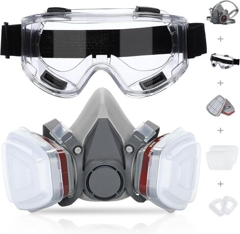Reusable Respirators Half Facepiece Cover and Anti-Fog Safety Goggle Set Half Face Cover for Painting, Welding, Spraying, Sanding, Against Dust, Chemicals in Saudi Arabia