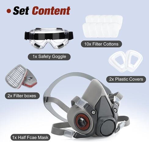 Reusable Respirators Half Facepiece Cover and Anti-Fog Safety Goggle Set Half Face Cover for Painting, Welding, Spraying, Sanding, Against Dust, Chemicals in Saudi Arabia