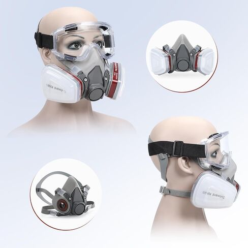Reusable Respirators Half Facepiece Cover and Anti-Fog Safety Goggle Set Half Face Cover for Painting, Welding, Spraying, Sanding, Against Dust, Chemicals in Saudi Arabia