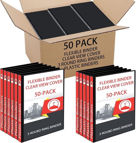 Fulmoon 50 Pcs 1 Inch 3 Ring Binders Bulk with 2 Interior Pockets Round Ring Binders 3 Ring Soft Binder View Binders Holds 175 Sheets Flexible Binder with Clear Cover for Office School (White) in Saudi Arabia