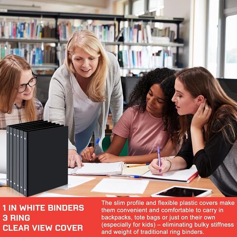 Fulmoon 50 Pcs 1 Inch 3 Ring Binders Bulk with 2 Interior Pockets Round Ring Binders 3 Ring Soft Binder View Binders Holds 175 Sheets Flexible Binder with Clear Cover for Office School (White) in Saudi Arabia