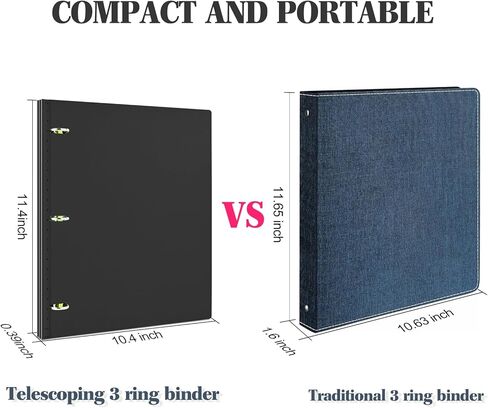 ملف تصغير 3 حلقات مقاس 1 بوصة - قطعة واحدة - أسود، مجلد بلاستيكي محمول مع عمود الفقري متداخل، 3 حلقات مع غطاء أمامي قابل للطي يحمل ورق مقاس 8.5 بوصة × 11 بوصة للمدرسة والمكتب والمنازل in Kuwait
