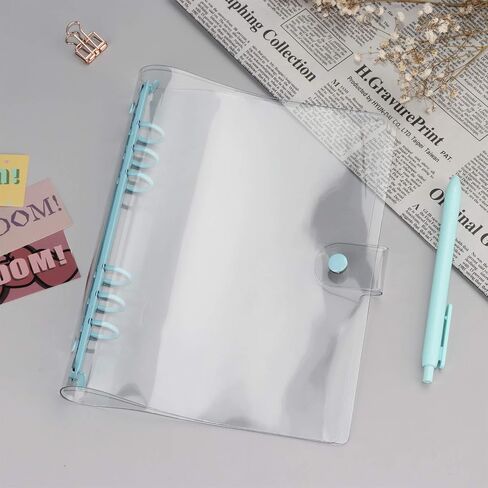 Multibey A5 6-Rings Binder Rings Soft Clear Cover Transparent Shell with Snap Clousure for Spiral Journal Planner DIY Scrapbook Notebook (A6, Pink) in Saudi Arabia