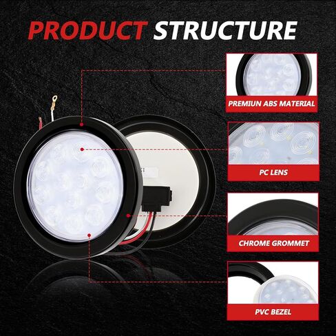 ALAVENTE 4 بوصات بيضاء مستديرة 12 فولت LED مصابيح خلفية للمقطورة إيقاف تشغيل أضواء مقطورة الفرامل لشاحنة RV 4 قطع... in Kuwait