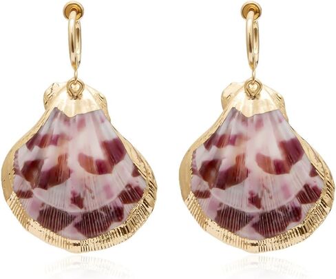 Gold Sea Shell Pendant Earring for Women Girls,Statement Boho Textured Ocean Wave Earrings,Retro Dainty Drop Earrings Jewelry Gifts for Friends in Saudi Arabia
