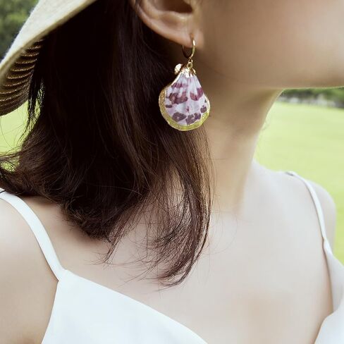 Gold Sea Shell Pendant Earring for Women Girls,Statement Boho Textured Ocean Wave Earrings,Retro Dainty Drop Earrings Jewelry Gifts for Friends in Saudi Arabia