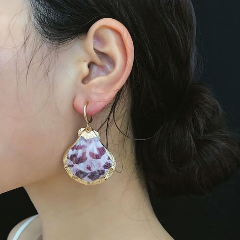 Gold Sea Shell Pendant Earring for Women Girls,Statement Boho Textured Ocean Wave Earrings,Retro Dainty Drop Earrings Jewelry Gifts for Friends in Saudi Arabia