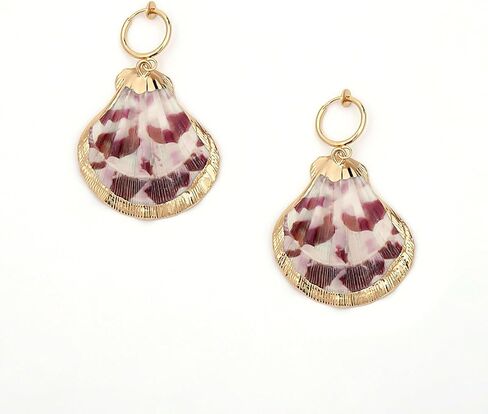 Gold Sea Shell Pendant Earring for Women Girls,Statement Boho Textured Ocean Wave Earrings,Retro Dainty Drop Earrings Jewelry Gifts for Friends in Saudi Arabia