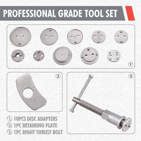 CARTMAN 12pc Heavy Duty Disc Brake Caliper Tool Kit, Universal Front and Rear Brake Piston Tool, Screw-in Wind Back Rewind and Piston Compression, Forces or Rotates Pistons into Calipers in Saudi Arabia