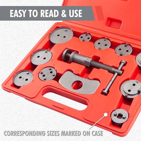 CARTMAN 12pc Heavy Duty Disc Brake Caliper Tool Kit, Universal Front and Rear Brake Piston Tool, Screw-in Wind Back Rewind and Piston Compression, Forces or Rotates Pistons into Calipers in Saudi Arabia