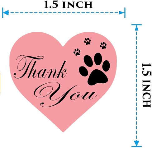 ملصقات ملصقات شكرًا لك بطباعة مخالب، مقاس 1.5 بوصة على شكل قلب كلب جرو ومخالب مطبوعة لطيفة لحقيبة البسكويت، وصندوق الهدايا، والأظرف (500 قطعة) in Kuwait