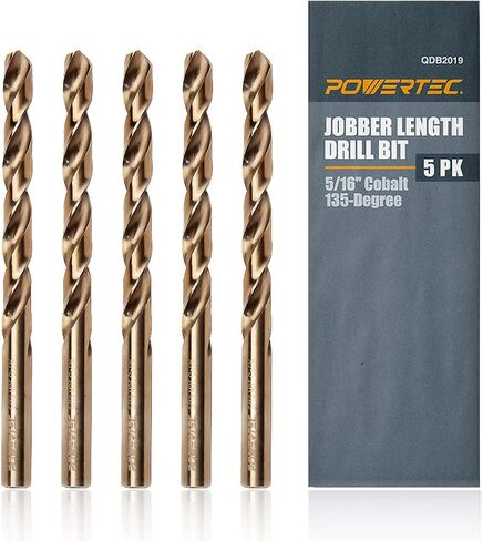 POWERTEC 5/16 بوصة لقم الثقب الكوبالت، 5 PK M35 HSS طول الكوبالت لقم الثقب الملتوية مع طرف 135 درجة، لقم الثقب لحفر الخشب والمعادن والفولاذ المقاوم للصدأ وسبائك النيكل والحديد الزهر والبلاستيك (QDB2019) in Kuwait