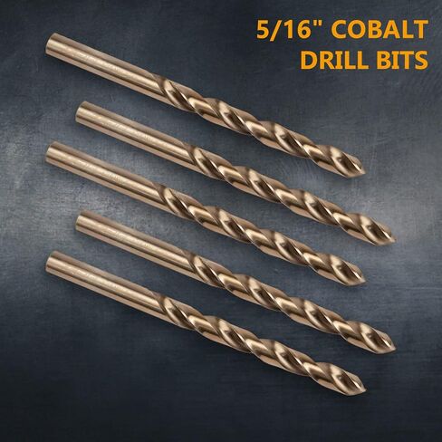 POWERTEC 5/16 بوصة لقم الثقب الكوبالت، 5 PK M35 HSS طول الكوبالت لقم الثقب الملتوية مع طرف 135 درجة، لقم الثقب لحفر الخشب والمعادن والفولاذ المقاوم للصدأ وسبائك النيكل والحديد الزهر والبلاستيك (QDB2019) in Kuwait