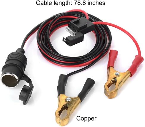 Jtron 7FT/2m 14AWG 20-25A 12V 24V أنثى مقبس ولاعة السجائر في السيارة إلى بطارية التمساح النحاس النقي موصل مقاطع التمساح، كابل شحن تمديد بمشبك بطارية السيارة in Kuwait