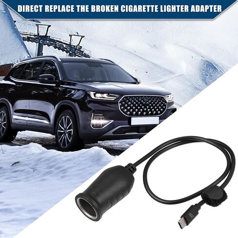 20V Cigarette Lighter Adapter/Interior USB Type C Male Cigarette Lighter Converter Cable for Car RV/Durable ABS Plastic 0.54m / 1 Pcs Black in Kuwait