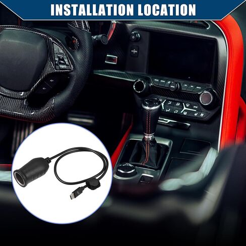 20V Cigarette Lighter Adapter/Interior USB Type C Male Cigarette Lighter Converter Cable for Car RV/Durable ABS Plastic 0.54m / 1 Pcs Black in Kuwait