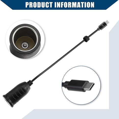 20V Cigarette Lighter Adapter/Interior USB Type C Male Cigarette Lighter Converter Cable for Car RV/Durable ABS Plastic 0.54m / 1 Pcs Black in Kuwait