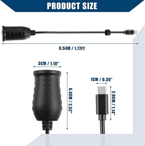 20V Cigarette Lighter Adapter/Interior USB Type C Male Cigarette Lighter Converter Cable for Car RV/Durable ABS Plastic 0.54m / 1 Pcs Black in Kuwait