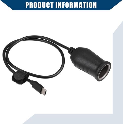 20V Cigarette Lighter Adapter/Interior USB Type C Male Cigarette Lighter Converter Cable for Car RV/Durable ABS Plastic 0.54m / 1 Pcs Black in Kuwait